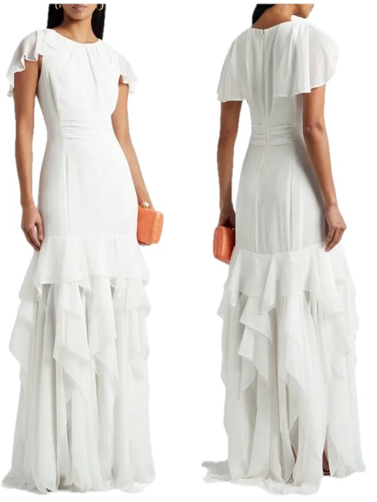 Halston Heritage Dresses & Skirts - HALSTON Flounce Georgette Chalk White Ruffle Chiffon Gown Maxi Dress NWT $495